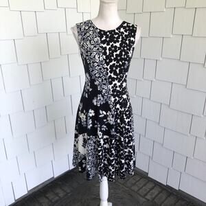 DKNY Women's Ivory Multi Asymmetrical Floral Sleeveless Fit & Flare Dress sz 2